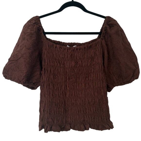 NWT Design History 100% Cotton Nina Smocked Puff Short Sleeve Blouse-XL - Picture 1 of 4